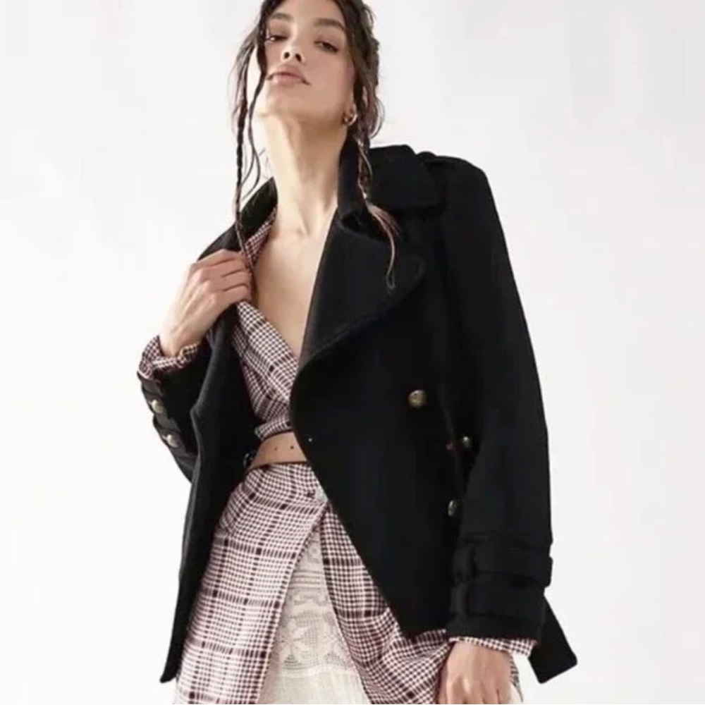 Free People Cecelia Peacoat Military Wool Jacket in Black